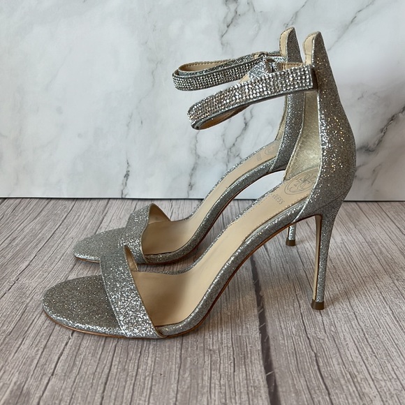 Guess Silver Jewel Ankle Straps Open Toe Heels (8) - Picture 3 of 9